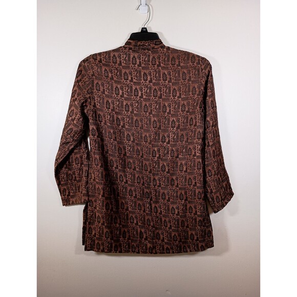 Vintage Chico's Design Silk Rayon Brown Jacket Asian Nehru Button Tunic Size 0 - Picture 7 of 8